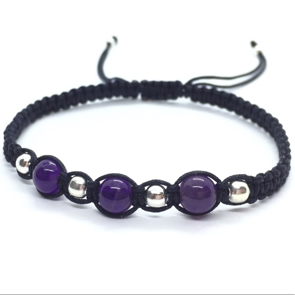 Simple Amethyst w/ Silver Shamballa Bracelet - Picture 3 of 3